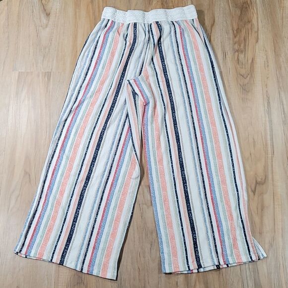 💜Cato C'est 1946 White & Multicolored Stripes Wide Leg Pants Petite Medium - Picture 2 of 9